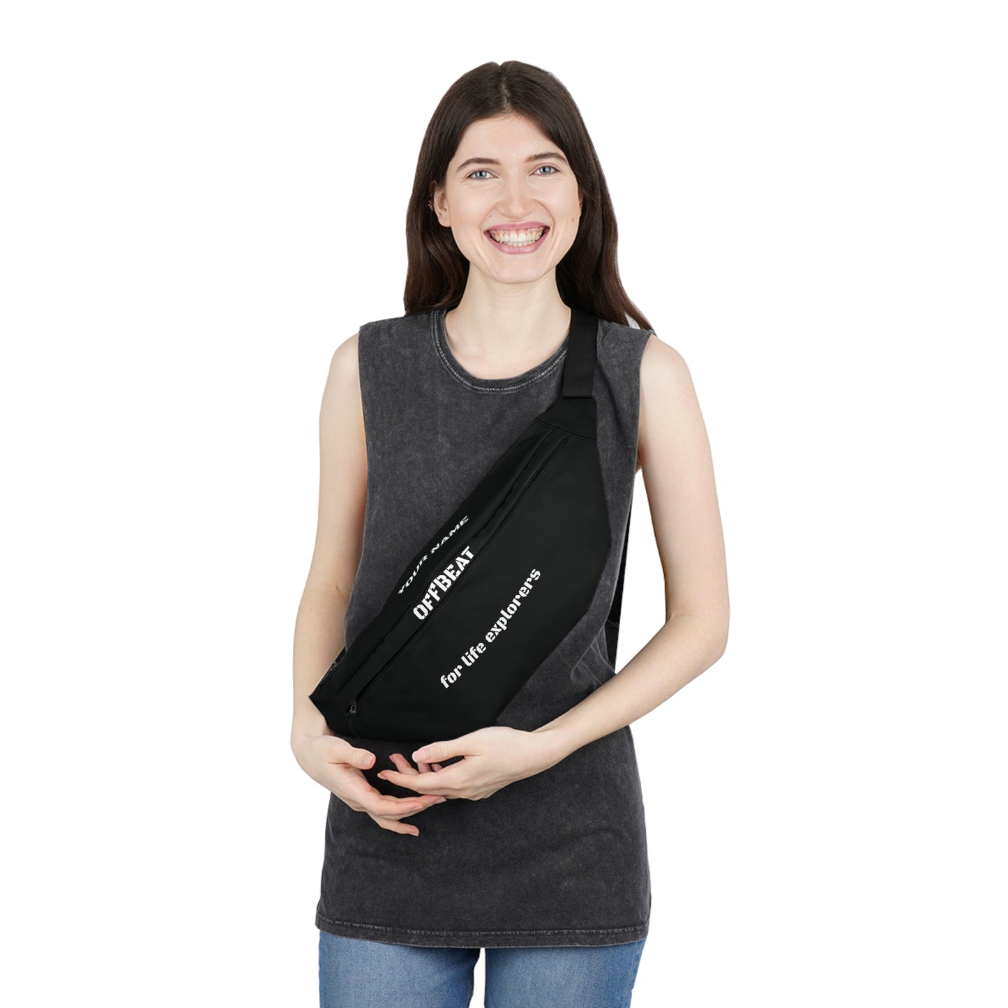 BLACK XL FANNY PACK FOR TRAVEL (WITH YOUR NAME)